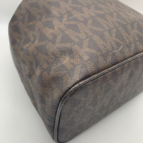 Michael Kors Dark Brown Signature Coated Canvas Jules Drawstring Shoulder Bag - Picture 9 of 11